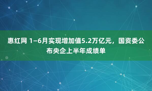惠红网 1—6月实现增加值5.2万亿元，国资委公布央企上半年成绩单